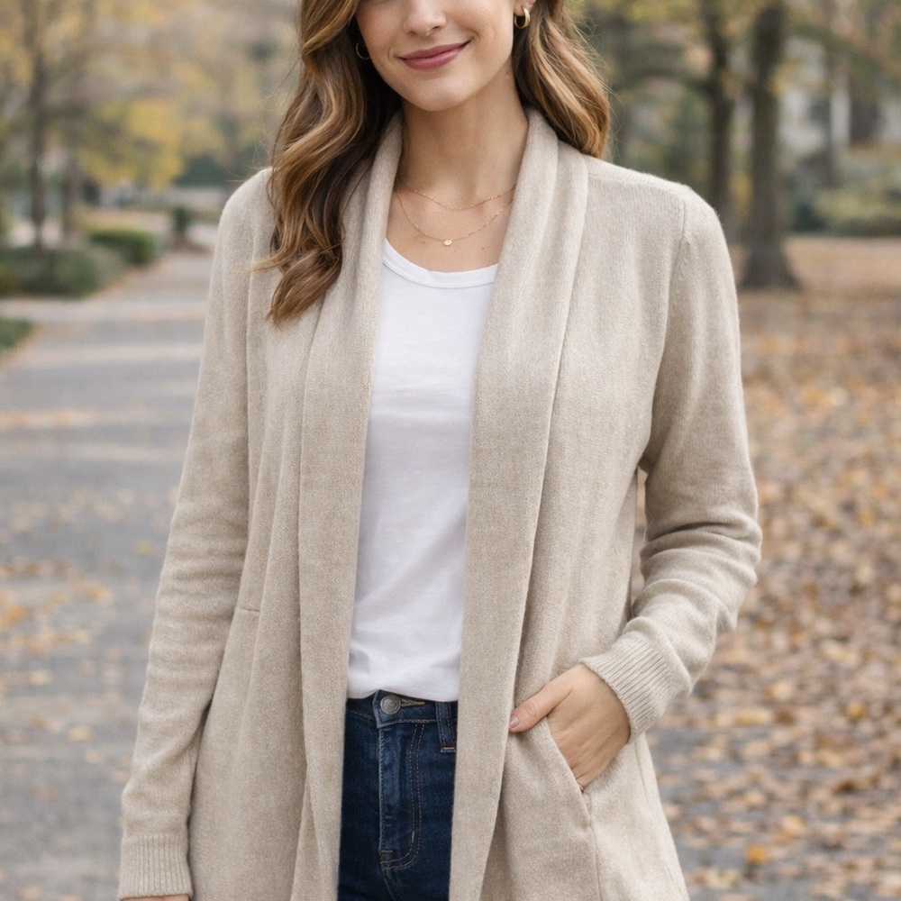 Talbots Petites Beige Open Front Cardigan SP Neutral Cozy‎ Layering Sweater